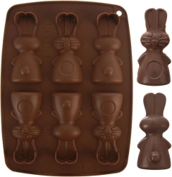 Molde de silicona para galletas y bombones con forma de conejito, marrón