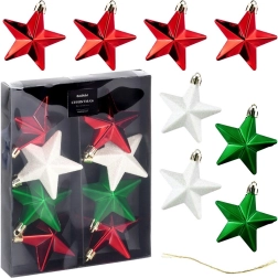 Juego de estrellas navideñas irrompibles para árbol de 6,5 cm, rojas, verdes y blancas, 8 uds