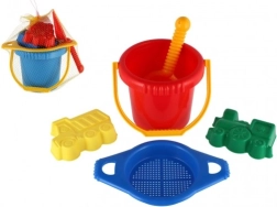 Set de arena Lori: cubo con tamiz, pala y 2 moldes