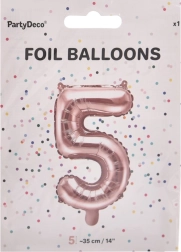 Globo de foil número 5 rosa perlado 35 cm