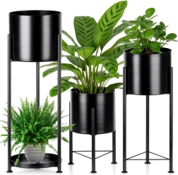 Soportes negros de metal para macetas, set de 3 uds.