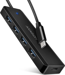 Hub USB de viaje 4× USB-A 5 Gb/s con USB-C y alimentación adicional
