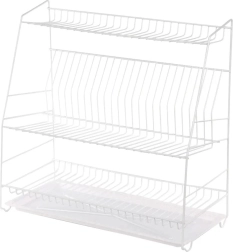 Escurridor de platos de tres niveles 50 cm blanco con bandeja de goteo