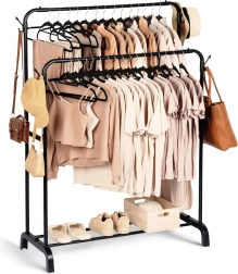 Perchero metálico de pie para ropa, negro, doble 110 × 45 × 152 cm