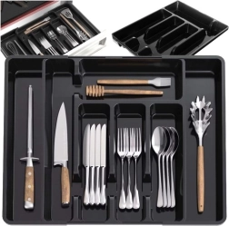 Organizador extensible de plástico para cubiertos en cajón de cocina