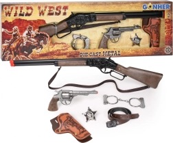Set de vaquero – rifle, revólver, esposas y estrella de sheriff para fulminantes