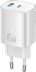 USAMS T66 45W GaN cargador de pared dual USB‑C + USB‑A (EU)