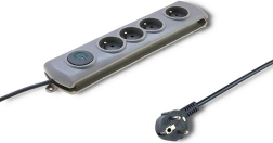 Regleta prolongadora con protección contra sobretensiones Quick Switch, 4 tomas, 1,5 m, gris