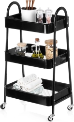 Estantería metálica con ruedas, 3 niveles, negra 44 × 31,5 × 78,5 cm