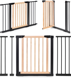 Barrera de seguridad para escaleras y puertas 74–130 cm, metal y madera, con paneles de extensión ECOTOYS