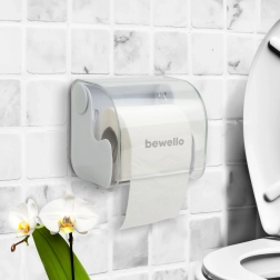 Soporte de pared para papel higiénico con tapa blanco
