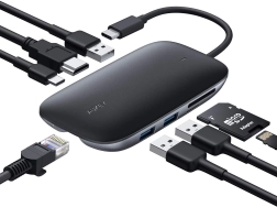 Hub USB‑C Aukey 8 en 1 con HDMI 4K, Ethernet Gigabit y Power Delivery 100 W