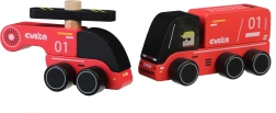 CUBIKA bomberos – cochecito de madera con helicóptero