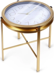Mesa de centro metálica dorada con reloj integrado 42 × 40 cm