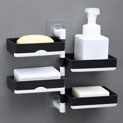 Jabonera de pared giratoria de cuatro niveles con desagüe