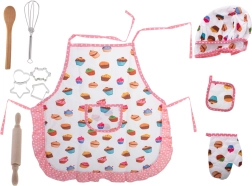 Set de cocina infantil con gorro, delantal y utensilios