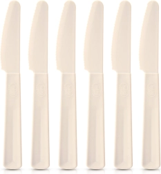 Cuchillos de mesa de plástico color crema SANDY, 6 uds