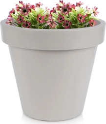 Maceta de plástico para exterior beige redonda 39 × 35 cm