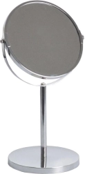 Espejo cosmético de doble cara alto con soporte, diámetro 17 cm, cromado