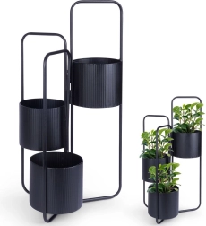 Soporte para macetas metálico negro de tres niveles 33 × 24 × 57 cm