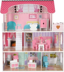 Casa de muñecas de madera con iluminación LED, 70 cm, rosa