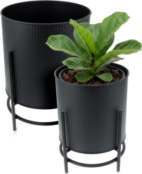 Soporte metálico para macetas con cubremaceta, negro – set de 2 uds