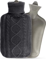 Bolsa de agua caliente con funda de punto gris 2 l