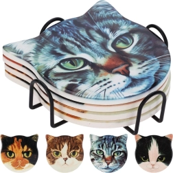 Juego de posavasos con gatos en soporte, 4 uds.