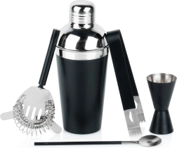 Set de bar con coctelera negra de acero inoxidable, 5 piezas