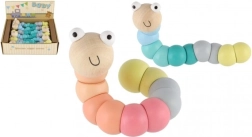 Gusano/oruga articulado de madera de 16 cm – colores pastel, juguete flexible para bebés