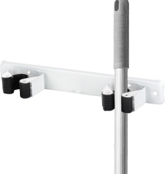 Soporte de pared doble para mopa, escoba y herramientas