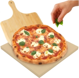 Piedra para pizza RUHHY de cordierita 38 × 36 cm con pala de bambú