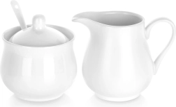 Azucarero y jarra de leche de porcelana, blanco, set de 3 piezas
