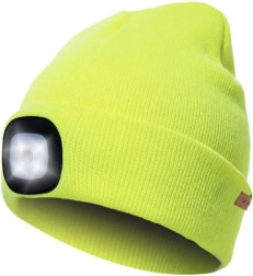 Gorro de invierno de doble capa con linterna LED USB - amarillo