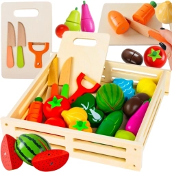 Juego de madera de frutas y verduras para cortar en caja, 34 piezas