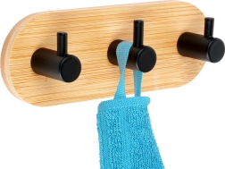 Perchero de pared autoadhesivo de bambú con 3 ganchos metálicos, negro 14 × 3,5 × 5 cm