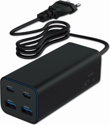 Cargador universal GaN de 100W 2xUSB-A 2xUSB-C carga rápida negro