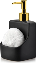 Dispensador de jabón de cerámica con compartimento para esponja, negro 400 ml