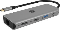 Estación de acoplamiento USB‑C 9 en 1 con 2× HDMI 4K/60 Hz, 3× USB, Power Delivery de 100 W, LAN Gigabit y lector de tarjetas