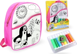 Mochila para colorear Rosa con Topo, 30 cm y 8 rotuladores