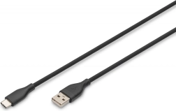 Cable de conexión de silicona USB-A - USB-C, USB 2.0, 60 W, 1 m, negro