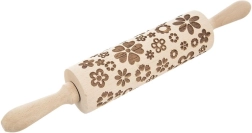 Rodillo de madera para masa con relieve y motivo floral de 39 cm