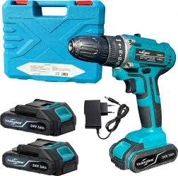 Taladro/atornillador a batería 24 V con maletín y 2× baterías de 3 Ah