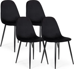 Juego de 4 sillas de comedor de terciopelo ModernHome, negras