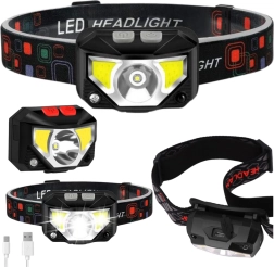 Linterna frontal LED con sensor de movimiento, 6 modos de iluminación