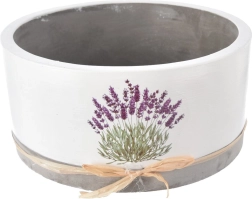 Maceta de hormigón blanca con motivo de lavanda