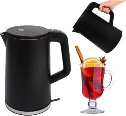 Hervidor de agua eléctrico inalámbrico de viaje 1,7 l, 1500 W, base giratoria, negro