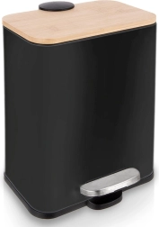 Papelera estrecha de acero inoxidable con pedal, negra, 5 l