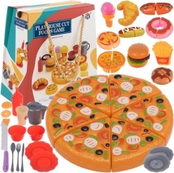 Ruhhy set infantil de comida para jugar con fast food y pizza para cortar con velcro 42 piezas
