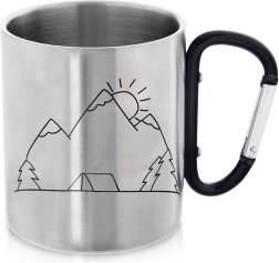 Taza turística de acero inoxidable con mosquetón 350 ml